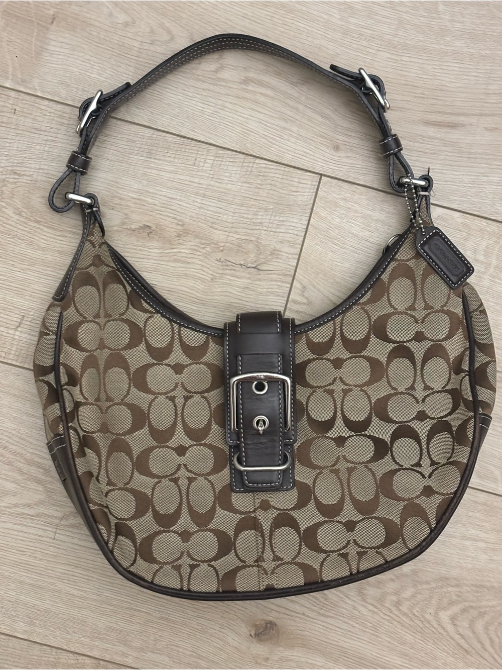 Y2K Vintage Coach Soho Hampton Hobo Shoulder Bag Brown Signature Jacquard Bag - Picture 13 of 15